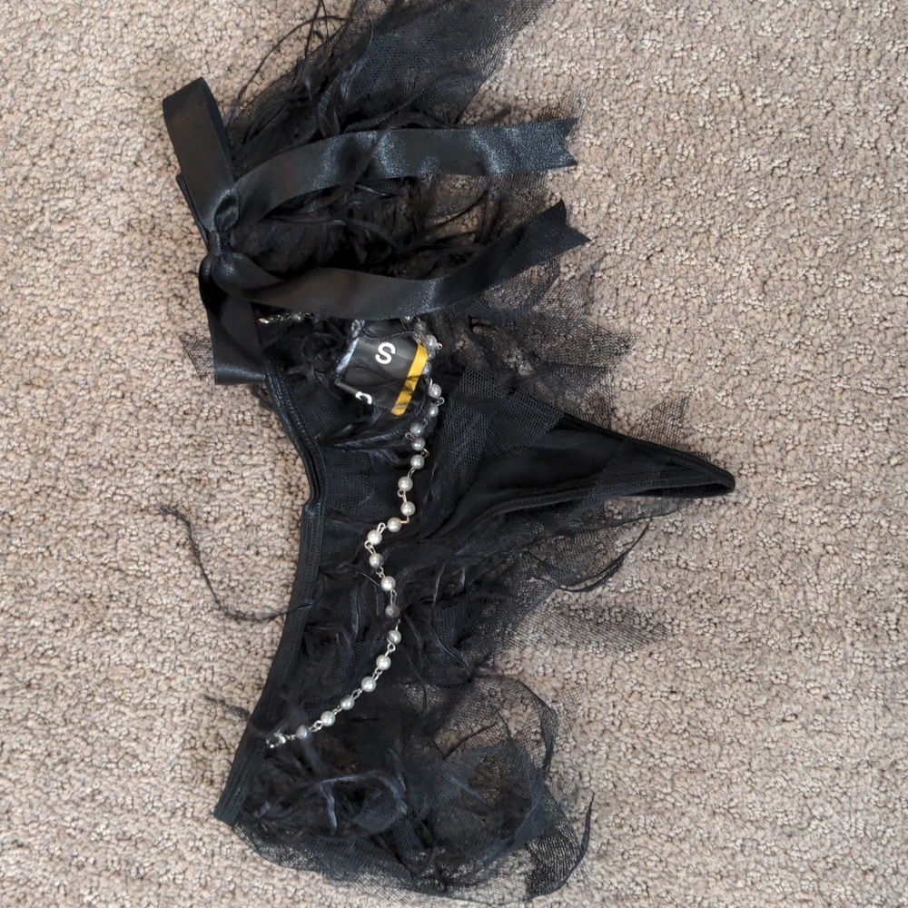 Delicates Thong with feather and bead details Size 5 (small)